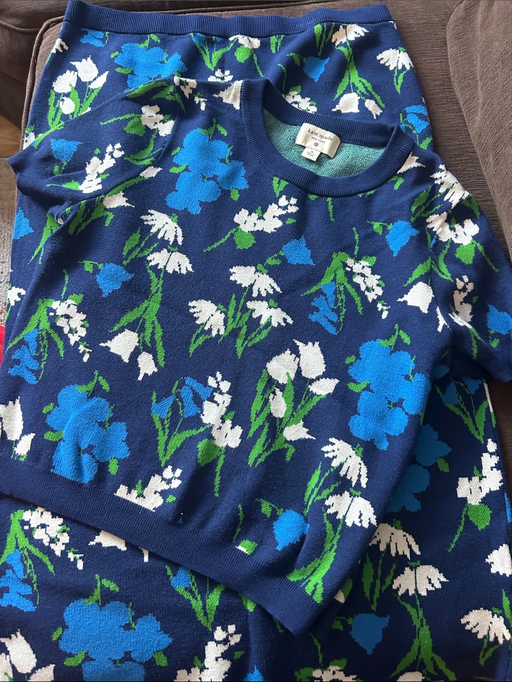 kate spade Navy Floral Knit Top and Skirt Set. Skirt is size large top size med